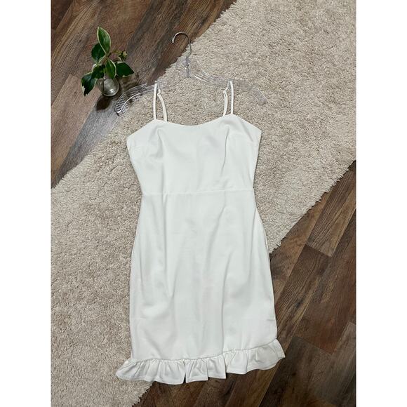 Lulu's White Ruffle Square Neckline Spoonful Of Sass Ponte Bodycon Mini Dress - Picture 2 of 8